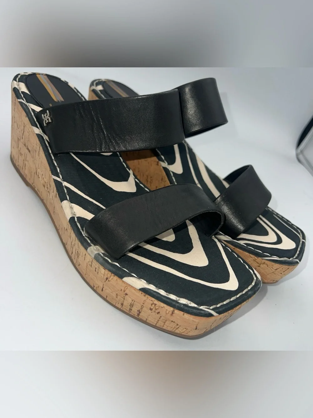 Sam Edelman Alissa Black Leather Strap Cork Wedge Sandals Women’s Size 9.5M NWOB